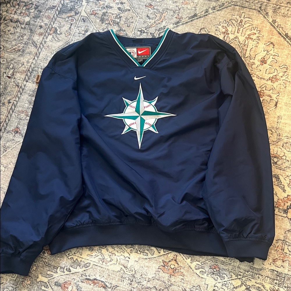 Nike Team Seattle Mariners Logo Windbreaker Pull Over Men's XXL Warm-up Jacket